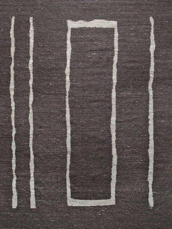 EORC Other - Brown Ivory Flatweave Wool Area Rug 4' x 6' Handmade Modern Minimal